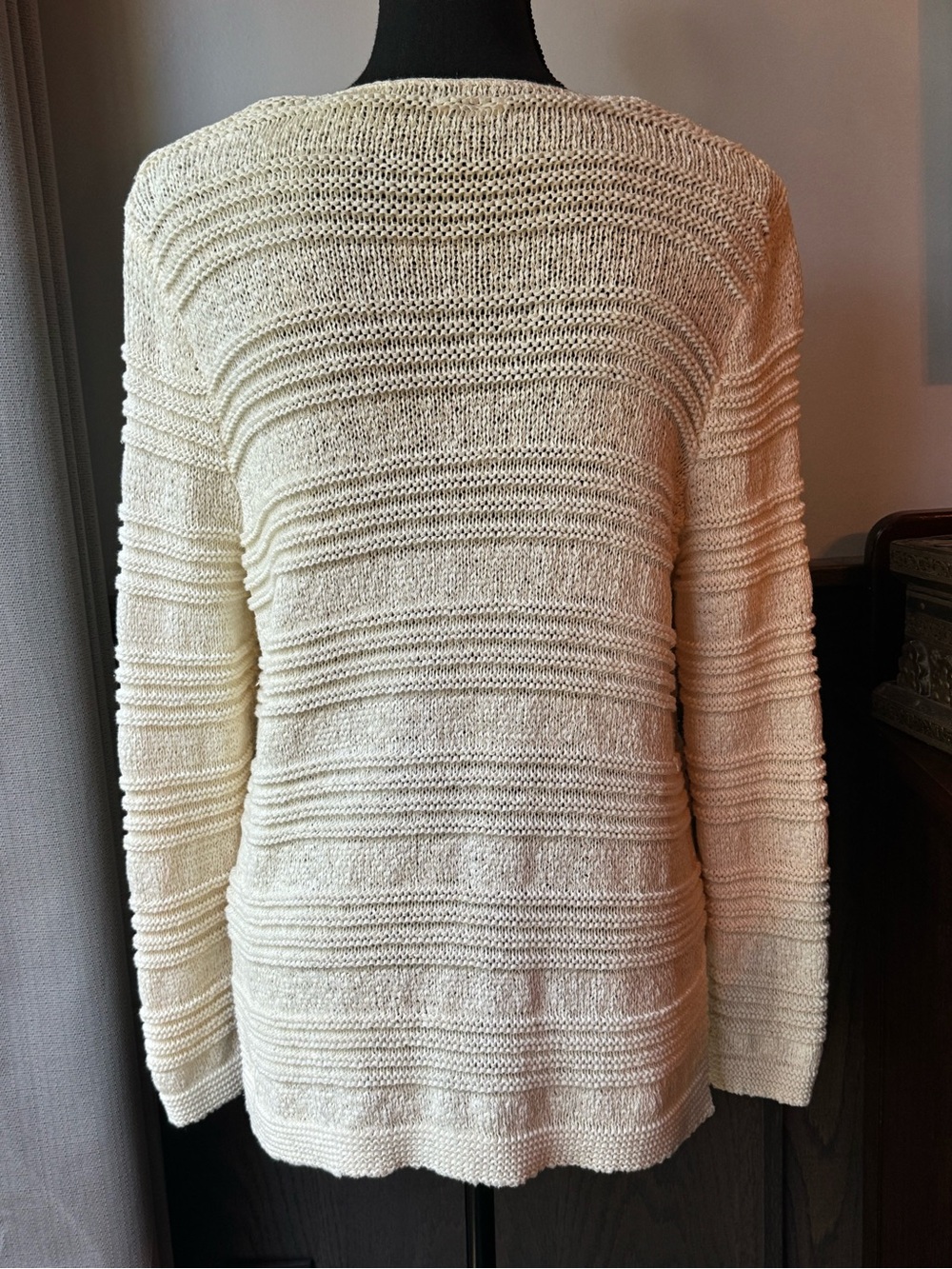 Dana Buchman Cream Textured Knit Scoop Neck Sweater large - Picture 4 of 7